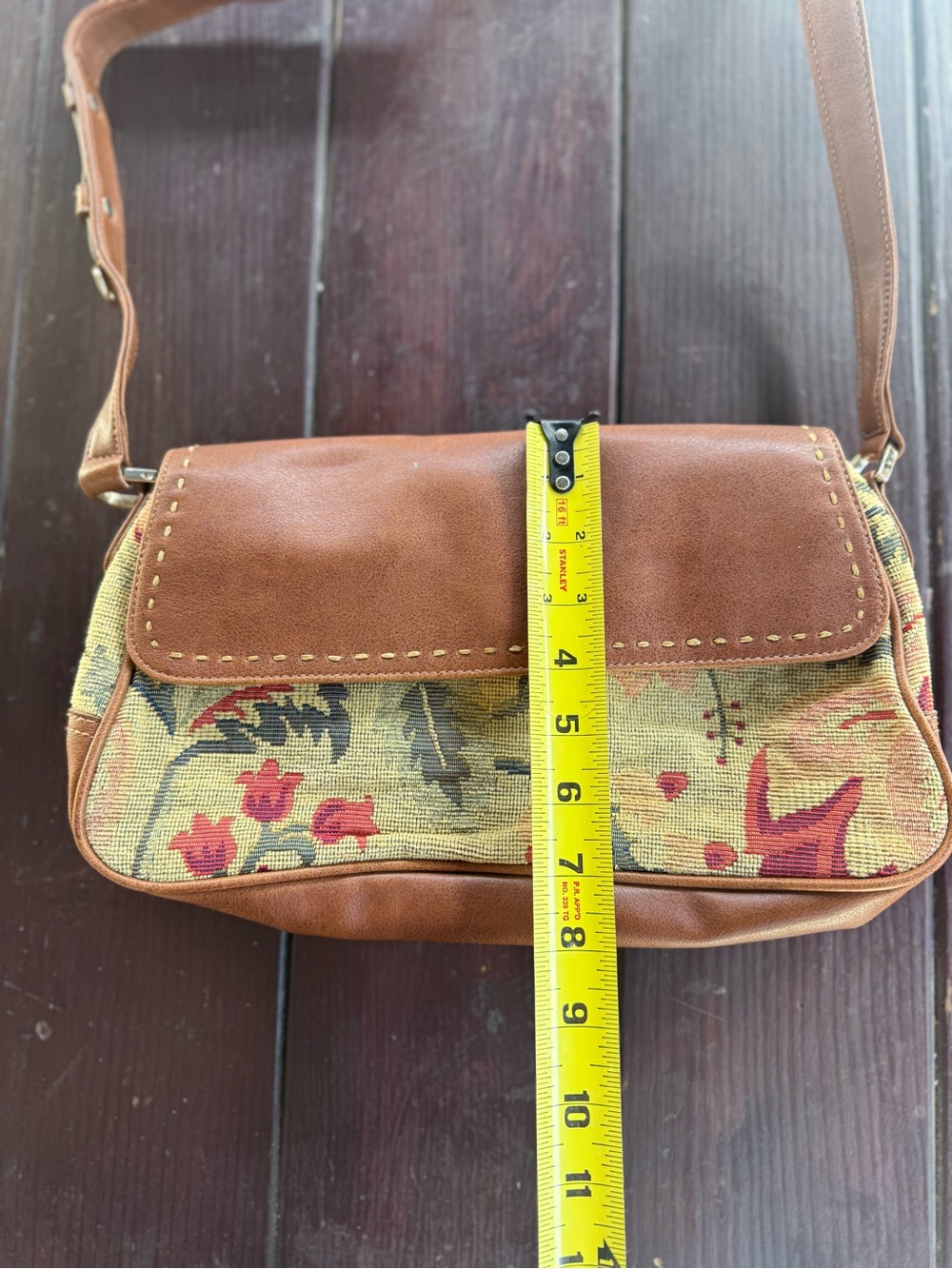 Liz Claiborne Womens Small Floral Shoulder Purse Bag Leather & Stitched Fabric - Picture 2 of 8